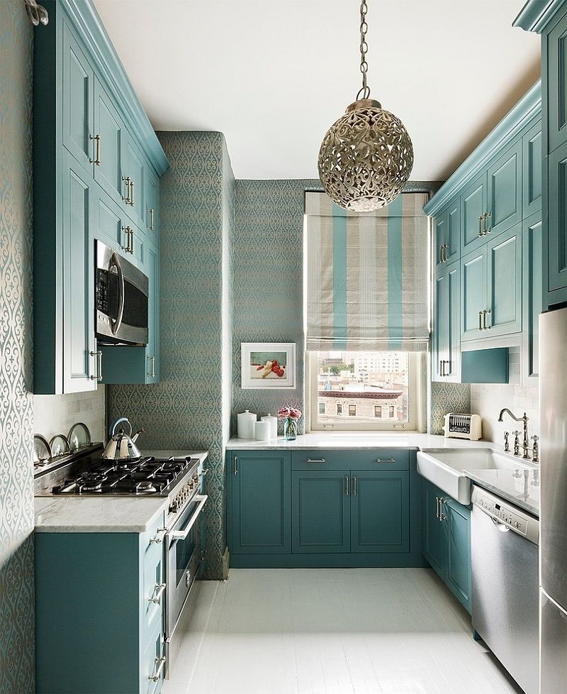 Green Cabinets With Blue Walls