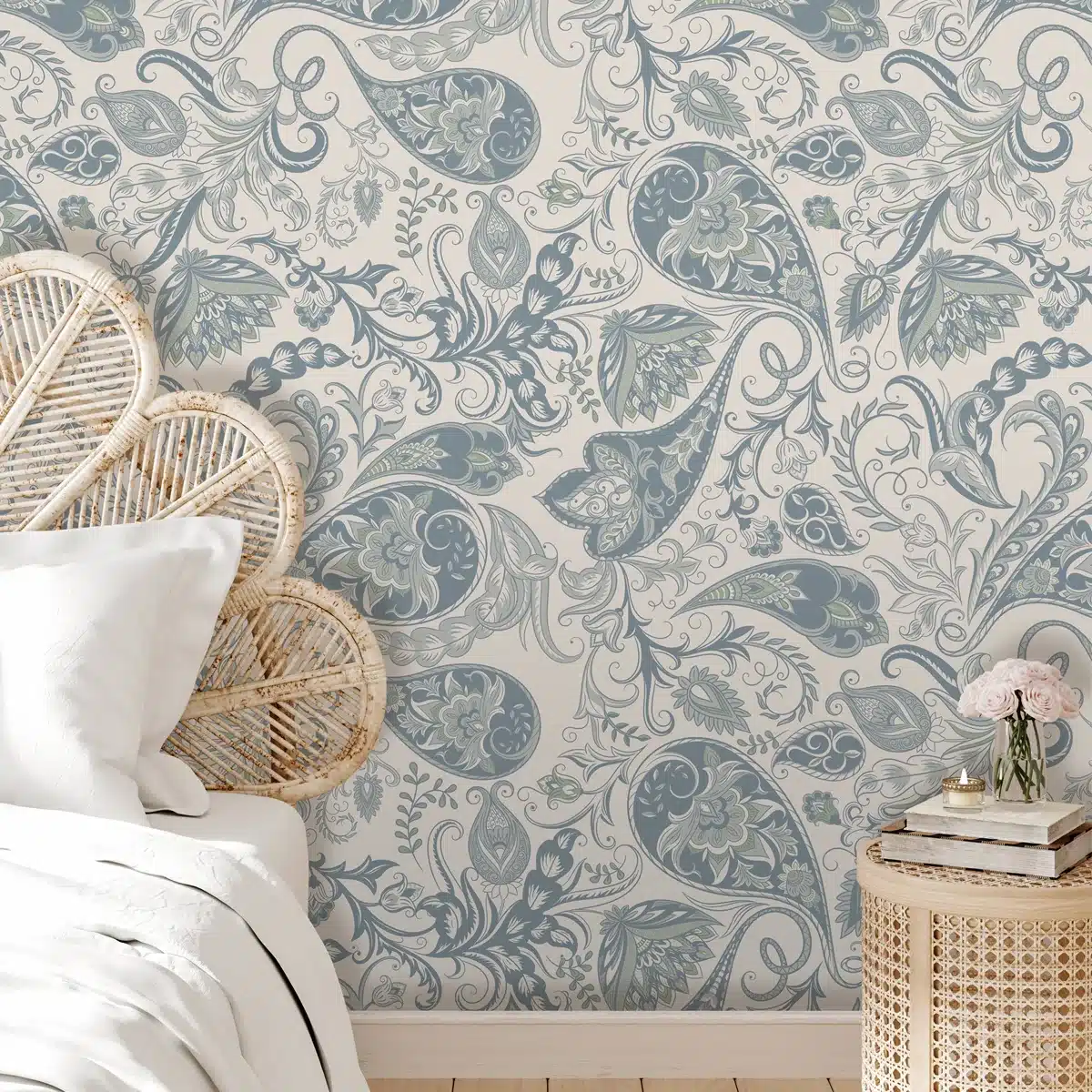 Paisley Wallpaper on Gray Walls