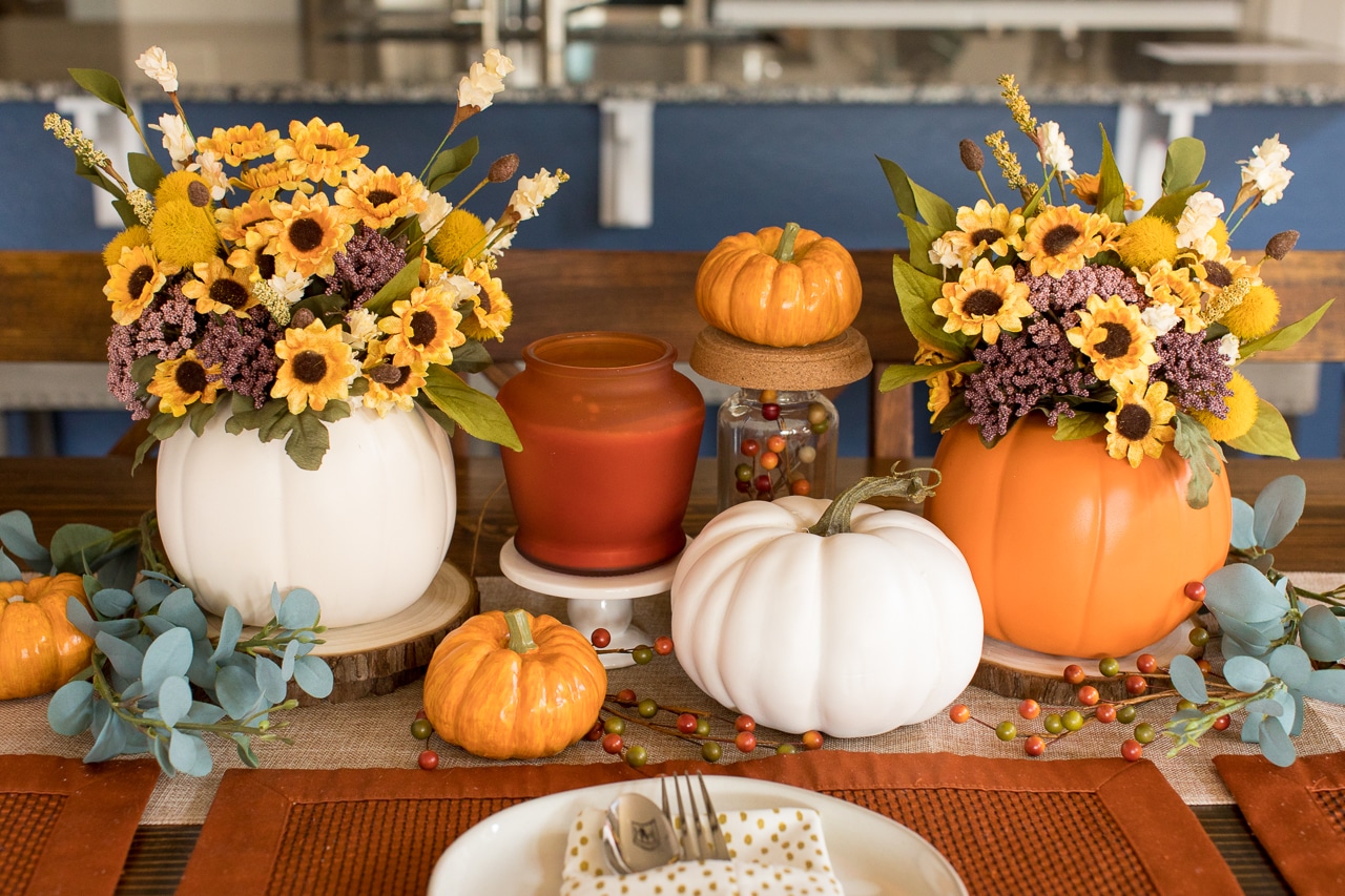 Pumpkin Vase with Fall Leaves