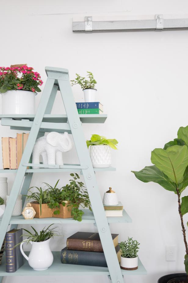 Repurposed Wooden Ladder Shelf