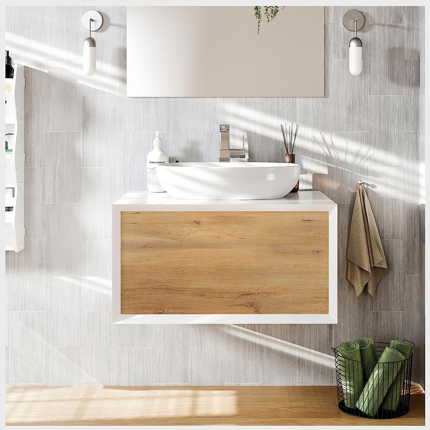 Wall Mounted Corner Bathroom Vanity Sink Combo for Small Space