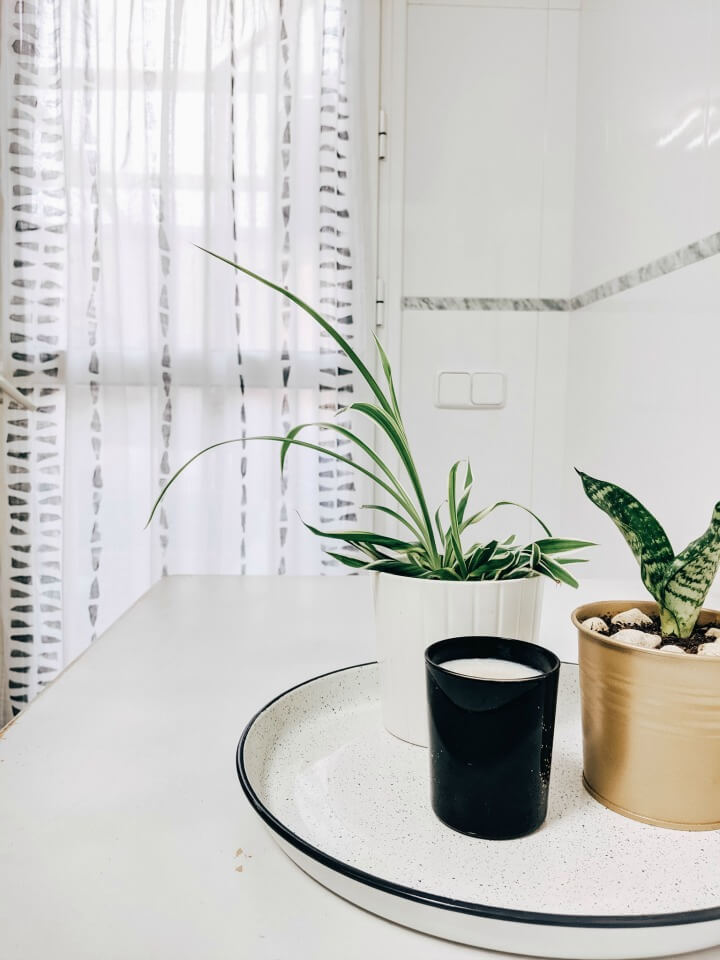 DIY geometric stamped curtains table view northernfeeling.com