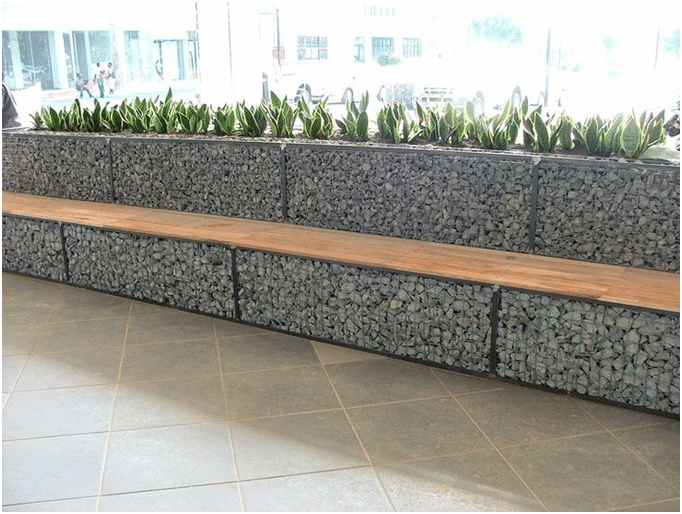 Gabion Wall with Integrated Seating or Planters.