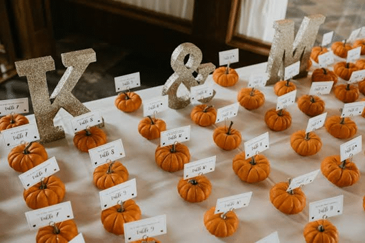 Miniature Pumpkins as Place Card Holders