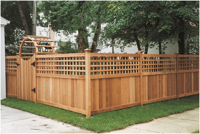 Traditional Wooden Fence with Lattice Top