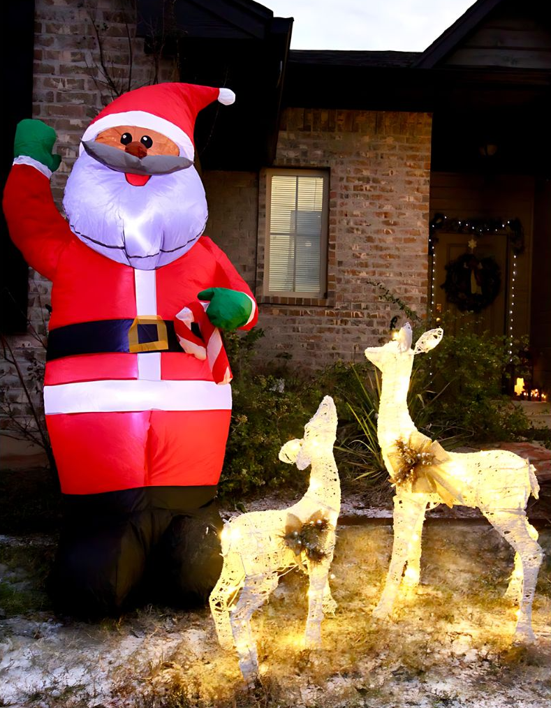 Putting Santa Along with Deer and Doe Outside